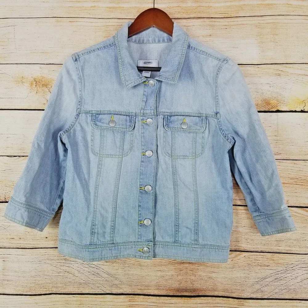 Old Navy Youth Gils Sz L Light Blue Denim Jean Jacket Tomboy Trucker Crop Button